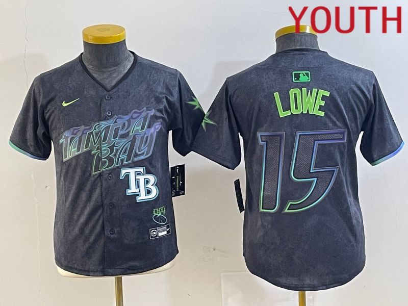 Youth Tampa Bay Rays #15 Lowe Black City Edition Nike 2024 MLB Jersey style 4